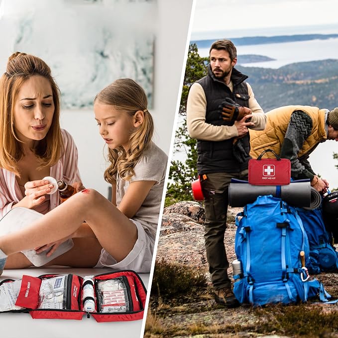 First Aid Kit - Trauma Kit with Essential Emergency Medical Supplies, Waterproof Travel First Aid Kit for Camping, Hiking, Simple and Portable Emergency Kit for Home, Dorm, Outdoor, Car (Bright red)
