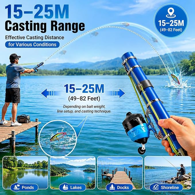 Catapult Fishing Rod Combo with Spincast Reel & Complete Tackle Kit, Slingshot Casting System, 15-25M Distance for Beginners