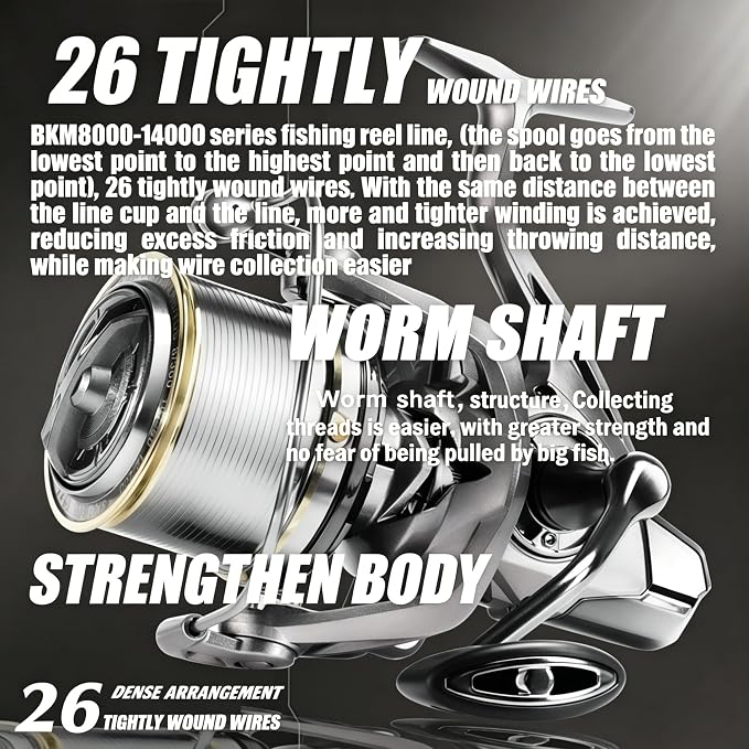 Heavy Duty Spinning Reel Metal Body with CNC Machined Spool 55LB Max Drag 8/10+1 BB Ultra Smooth 4.1/4.6/4.8:1 High Speed Gear Ratio Saltwater Freshwater Fishing Reel for 8000 to 16000 Series