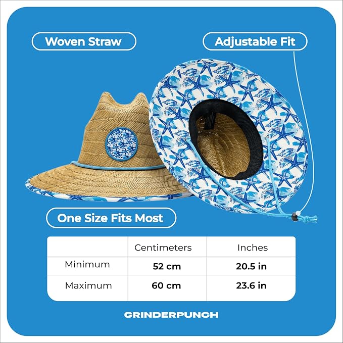 grinderPUNCH Lifeguard Hat Mens Straw Sun Hat for Outdoor American Flag USA Patriotic Straw Beach Fishing Straw Hat for Men