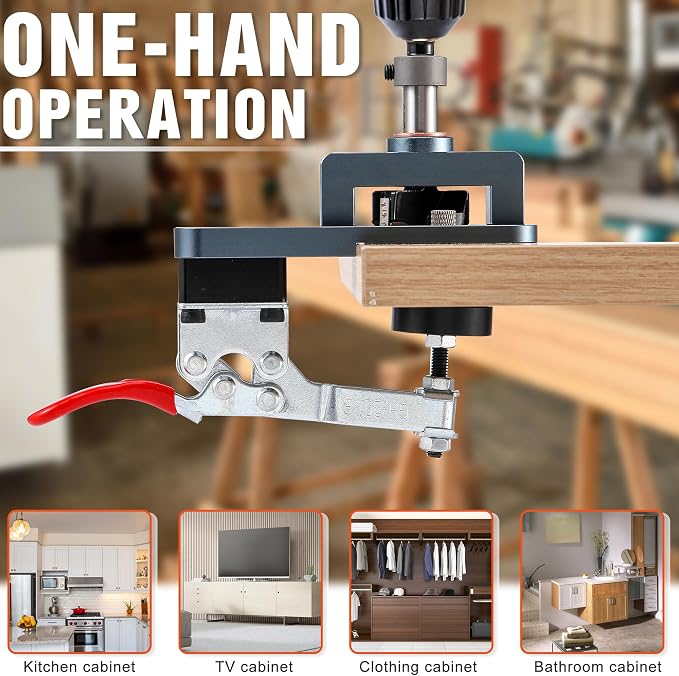 Metal Concealed Hinge Jig, 35MM Cabinet Hinge Jig Drilling Hole Puncher with Quick Clamp， Accurate Hinge Drill Jig Woodworking Tool for Doors Cabinets Hinges Mounting (Gray)