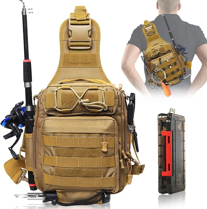 Aertiavty Fishing Backpack, Fishing Bag with Tackle Box, Compact Fishing Tackle Bag, Fishing Tackle Backpack with Rod Holder for Outdoor Sport Fishing Gifts for Men Women