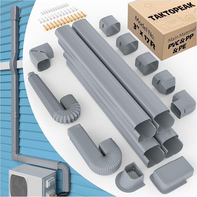 Mini-Split Line Set Cover: 3'' 17 Ft Line Hide for Mini Split Air Conditioner Central AC HVAC - Waterproof Decorative Pipe Cover for Outdoor, Grey