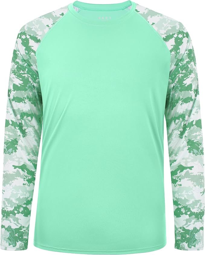 FISHEAL Men's Long Sleeve Fishing Shirts, UPF 50+ Camo Sun Protection Rash Guard, UV Shirt for Swimming Hunting Outdoor