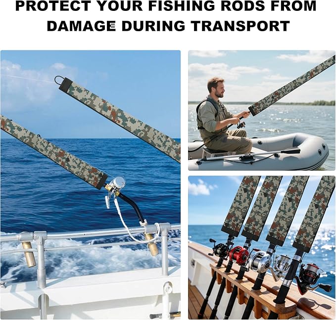 Neoprene Camo Fishing Rod Sleeves,Fishing Pole Sleeves,Fishing Rod Socks | UV Resistance,Puncture Resistant, Protect Casting, Spinning, Trolling Fishing Rods, Storage, tangled-free,75in,68in,60in