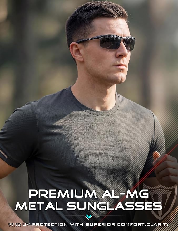 ATTCL 0.9 oz Polarized Sunglasses Men Sports: UV Protection Anti Glare Wrap Around Lightweight Metal Fishing Golf Running