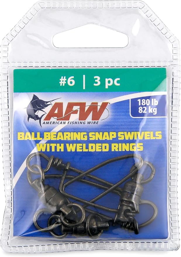AFW Solid Brass Ball Bearing Snap Swivels with Welded Rings - Black Finish, Up to 450 lb Test Capacity, Patented Bullet Shaped Head for Reduced Water Resistance, Fluid Rotation