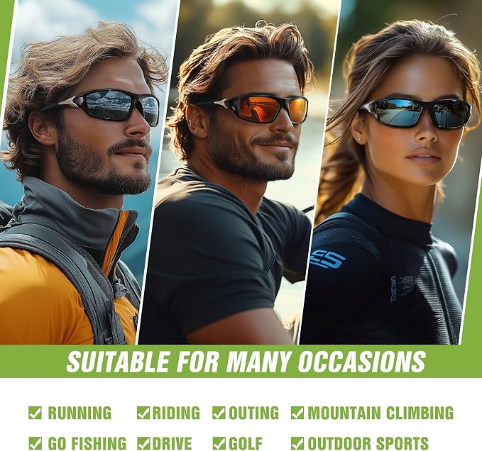3 Pack Polarized Sports Sunglasses for Men, Mens Sunglasses Wrap Around UV Protection for Cycling Fishing Driving