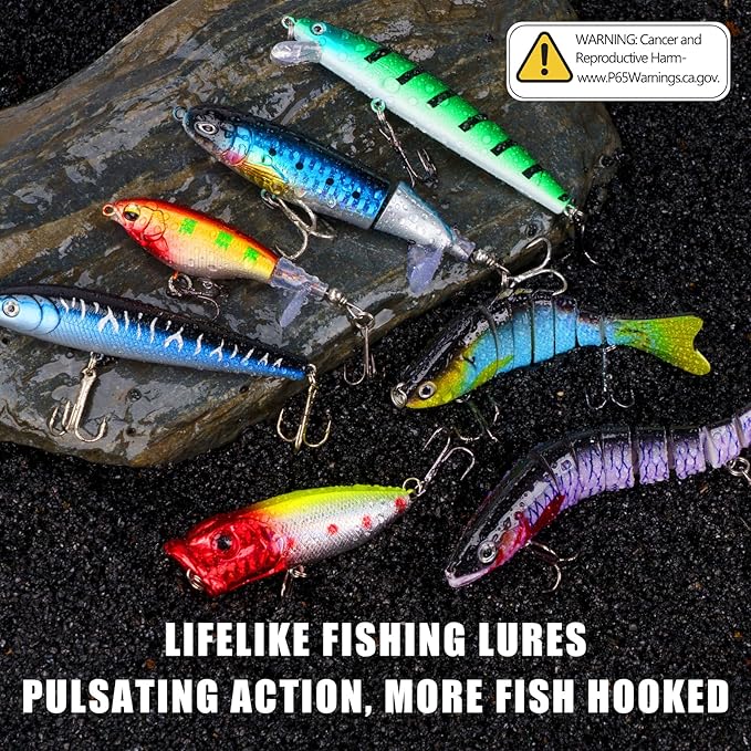 THKFISH Fishing Lures Kit with Multi Jointed Swimbaits Surface Popper Crankbaits Pencil Minnow Frog, 28pcs Topwater Trout Bass Fishing Tackle Fathers Day Fishing Gifts for Men Dad