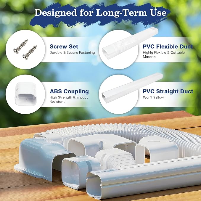 LyPrem 16Ft Mini Split Line Set Cover 3" PVC Line Cover Kit for Mini Split and Central Air Conditioner & Heat Pump