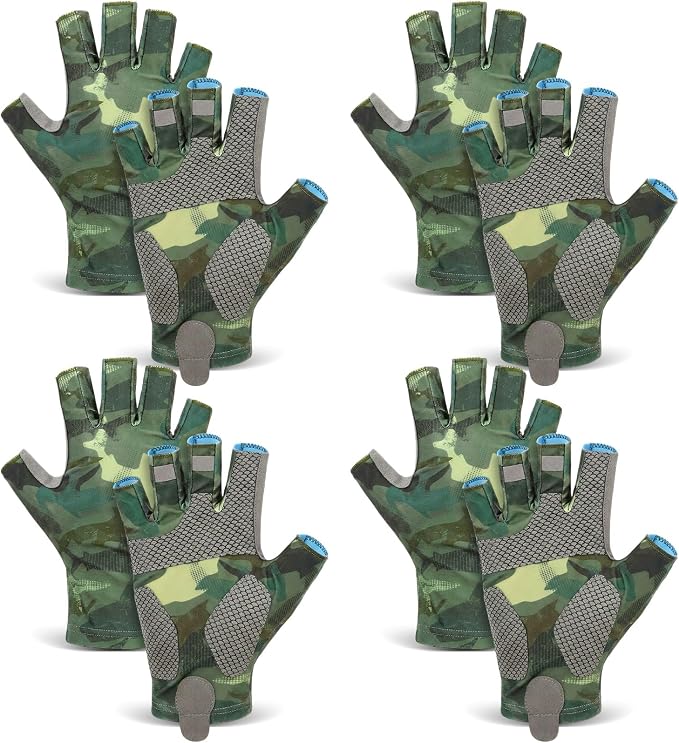 4 Pairs Half-Finger Fishing Gloves, UPF 50+ Breathable, Quick-Drying Sun Protection for Men & Women Anti-Slip for Fishing, Cycling