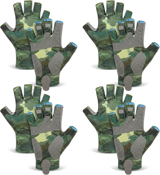 4 Pairs Half-Finger Fishing Gloves, UPF 50+ Breathable, Quick-Drying Sun Protection for Men & Women Anti-Slip for Fishing, Cycling