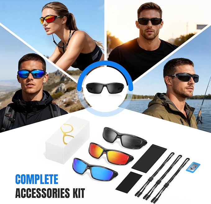Polarized Sports Sunglasses for Men - Wrap Around Mens Sunglasses UV Protection for Fishing Cycling Driving