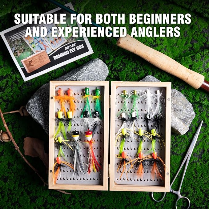 Goture Fly Fishing Poppers Lures, Topwater Popper Flies Bugs Lure, Fly Fish Poppers Fishing Lures Kit, Dry Flies for Panfish Bluegill Crappie Sunfish Bass Trout Salmon