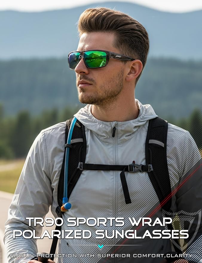ATTCL Polarized Sunglasses Men Sports: UV Protection Lightweight TR90 Frame Anti-Slip Wrap-Around for Driving Fishing Golf