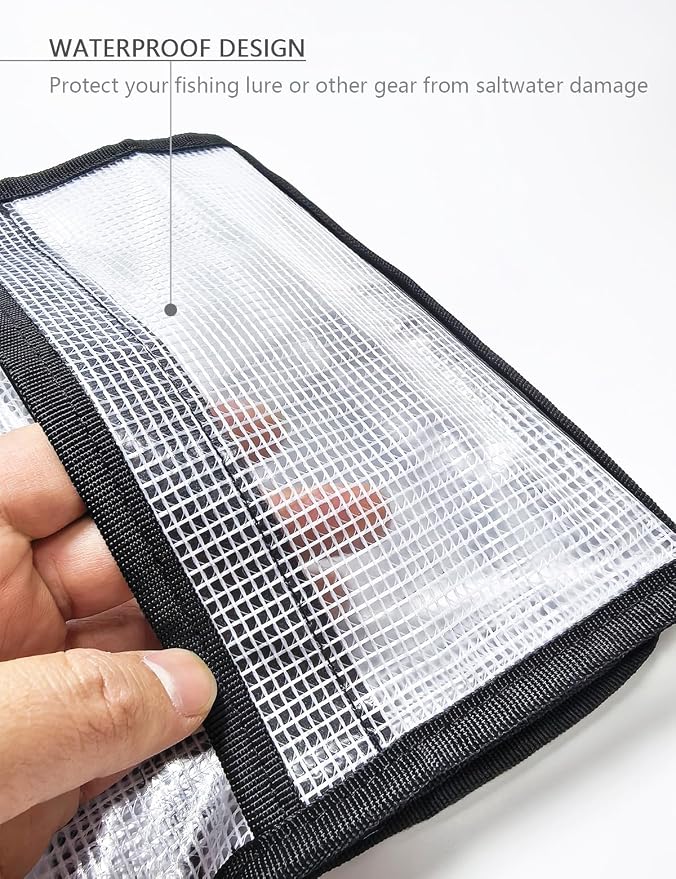 25"x9" Fishing Lure Wraps with 6 Pockets, Foldable Saltwater Trolling Lure Storage Bag, Clear PVC Protective Hook Covers Organizer for Swimbaits, Jigs and Offshore Fishing Gear (1 Pcs)