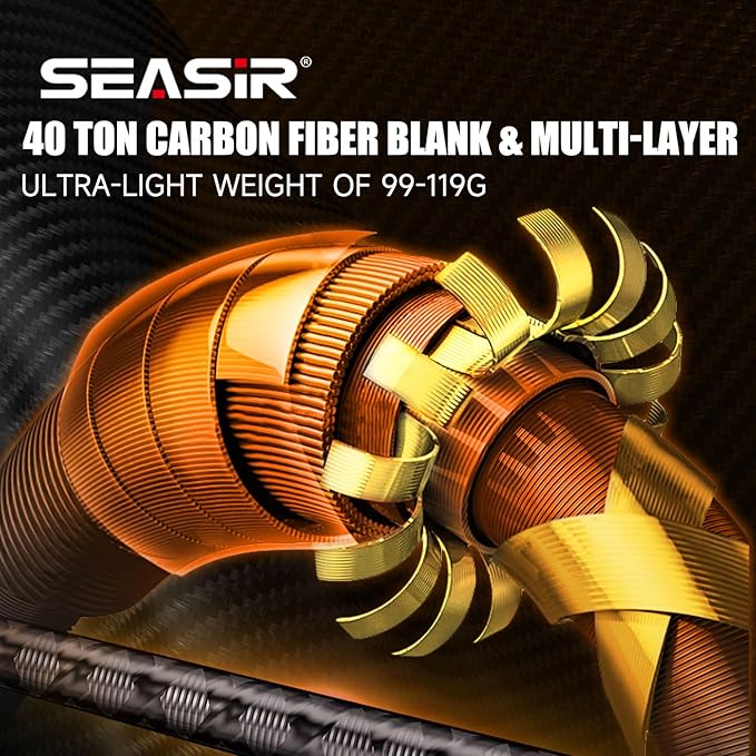 SEASIR CastX Medium Heavy Fishing Rod, Medium Light Spinning Casting Rod, 2 Piece Baitcasting Rod, Saltwater Freshwater Baitcaster Rod, Fast Action, 40T Carbon Fiber, EVA & Cork Grip, Zirconia Ring
