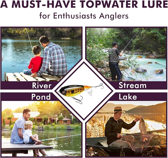 TRUSCEND Popobait Easy Catch Fishing Lures with BKK Hooks, Instant Startup, Longer Cast, Balanced Spray/Sound/Swim, Plopper Topwater Lures for Bass, Trout, Pike, Walleye, Freshwater Saltwater Fishing
