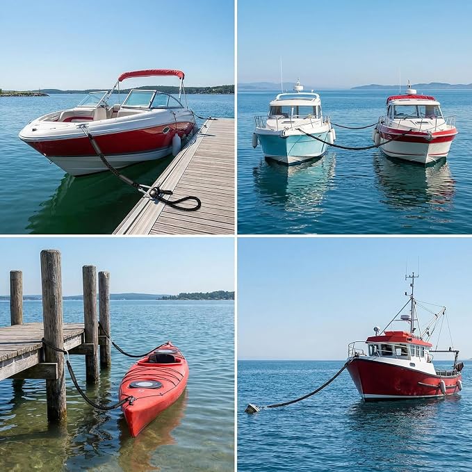 Bungee Dock Lines for Boats 2ft - 2 Pack Heavy Duty Boat Ropes with Clips, Marine Grade PWC Accessories for Jet Ski, SeaDoo, Kayak & Pontoon, Shock Absorbing Mooring Rope