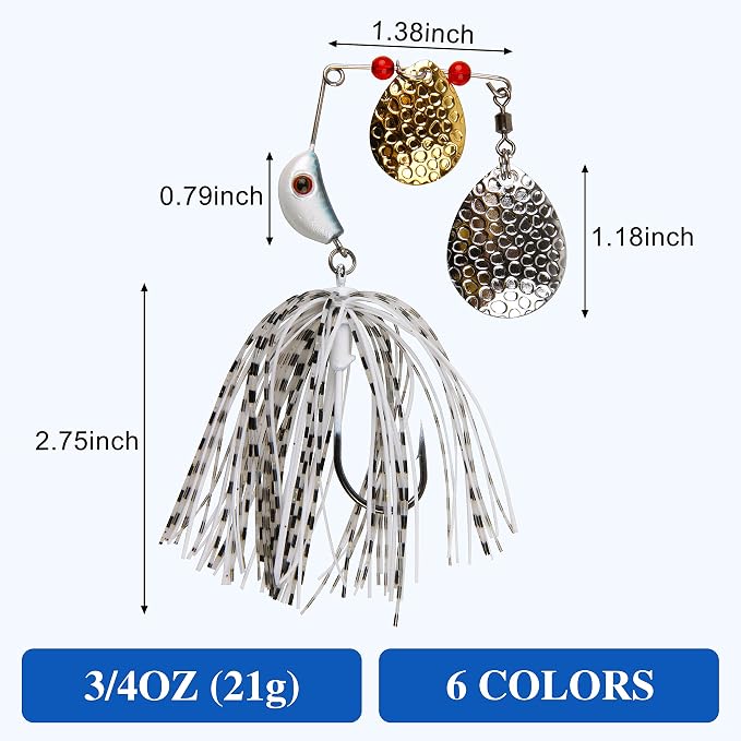 OROOTL Spinner Baits for Bass Fishing Lures, 6/12pcs Multicolor Spinnerbaits Kit Double Colorado Blades Metal Jig Spinnerbait for Bass Trout Pike Salmon Walleye Freshwater Saltwater Fishing