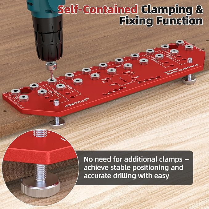11-Hole Shelf Pin Jig and Hinge Jig 2-in-1,1/4 Inch and 5mm Shelf Pin Drilling Jig,Self-contained Clamping Function Shelf Jig and Cabinet Hardware Jig Tool Drill Guide