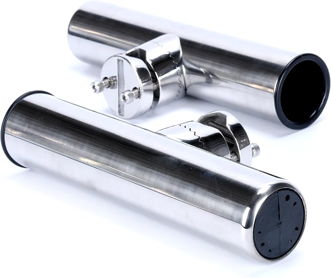 Amarine Made Boat 4pcs Fishing Rod Holder, Stainless Rail Mount Clamp on Rod Holder, Adjustable Fishing Pole Holder for Rails 7/8" to 1"