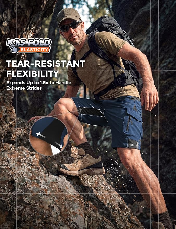 XKTTAC Men's Outdoor Quick Dry Lightweight Stretchy Shorts for Hiking, Tactical, Camping, Travel with 6 Pockets
