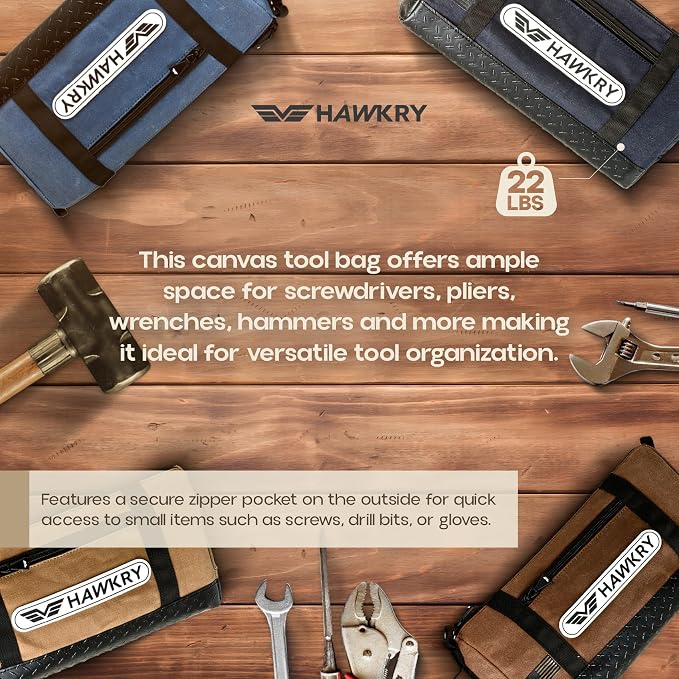 HAWKRY Canvas Tool Pouch Set (4 Pack) – Heavy Duty Tool Organizer Bags with Zipper, Durable Small Tool Bags for Electricians, Contractors, Mechanics and Hardware Storage