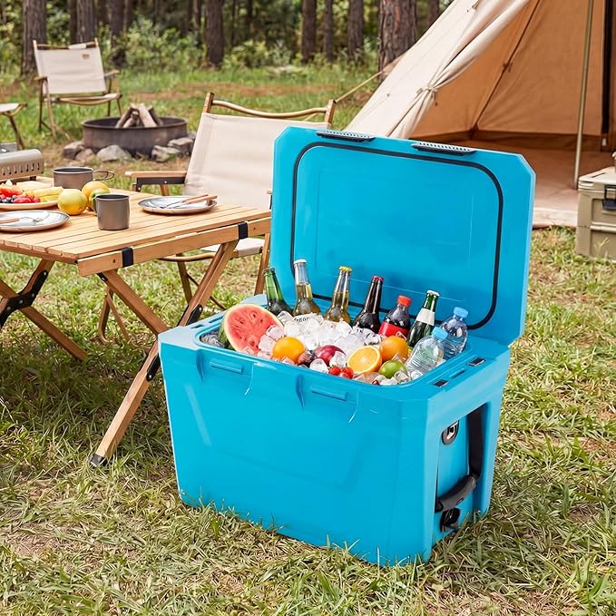 COSTWAY Insulated Portable Cooler, Hard Shell Ice Chest w/ 2 Cup Holders, Bottle Opener, Drain Plug, 3-Day Ice Retention, Outdoor Leak-Proof Dry Box for Beach, Camping, Fishing, Picnic