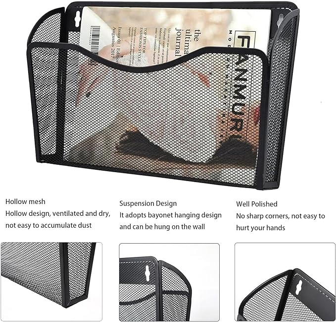 6 Pack Wall File Organizer, Mesh Hanging Metal Vertical Wall Mounted File Holder for Office/Home