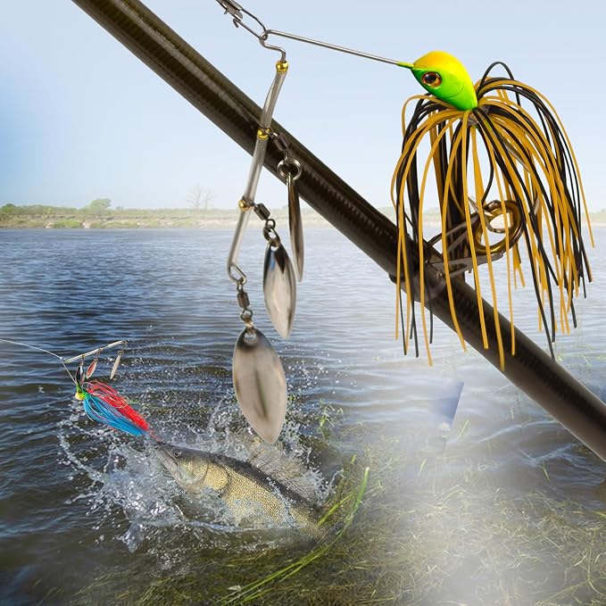 5pcs Spinner Baits Fishing Lures Kit,Willow Leaf Spinnerbait Buzz Bait,Silicon Skirt Swim Jigs Fishing Tackle Spinner Baits for Bass Trout Salmon Pike Saltwater Freshwater