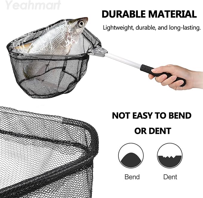 Yeahmart Fishing Landing Net with Telescopic Aluminum Handle Pole, Collapsible Nylon Mesh Minnow Fish Net for Saltwater & Freshwater, Portable Fishing Gear for Kids, Men, Women, Extends 21-75 Inches