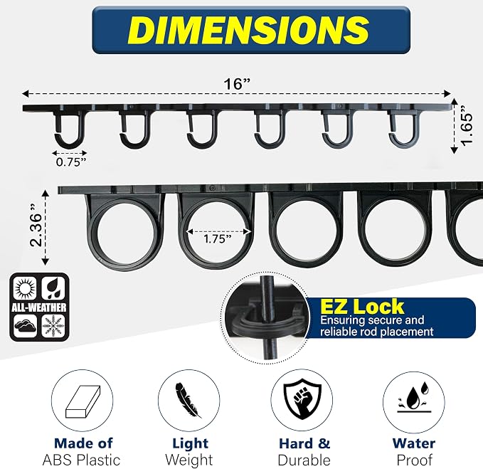 Rush Creek Creations Set of 3 Adaptable 6, 12, 18, or 24-Rod Horizontal Wall-Mount Fishing Pole Holders, Ceiling or Wall Fishing Rod Racks for Garage, Fits Most 0.12" to 0.75" Diameter Rods