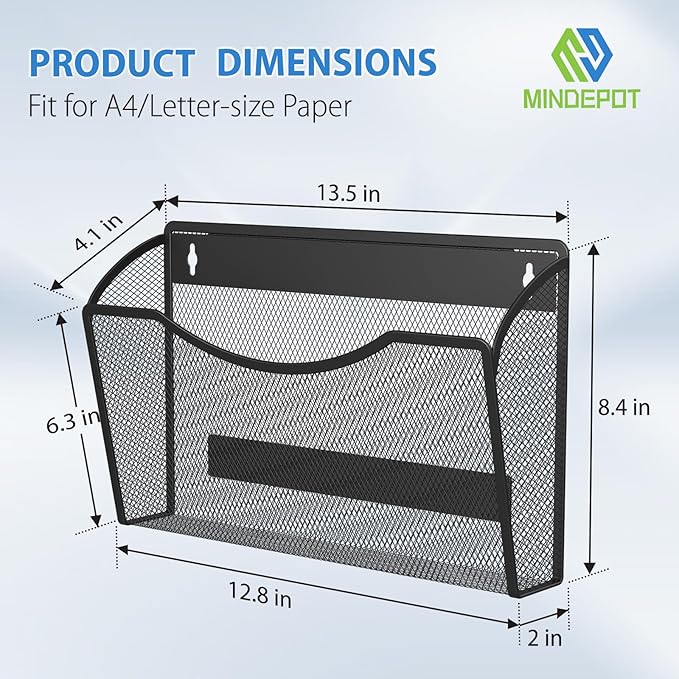 Magnetic Wall File Organizer,Hanging Wall Mounted File Folder Binder Holder Mail Organizer for Office,Home and School Supplies