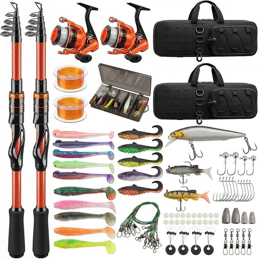 Fishing Rod and Reel Combos, Telescopic Fishing Rod, 2PCS Spinning Reel Set with Carrier Bag, Freshwater Fishing Rod and Reel Combos Kits for Saltwater and Freshwater Fishing