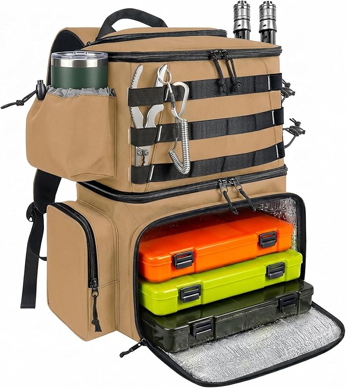 MATEIN Fishing Backpack, Water Resistant Tackle Storage Bag with Rod Holders & Cooler, Fishing Gifts for Men