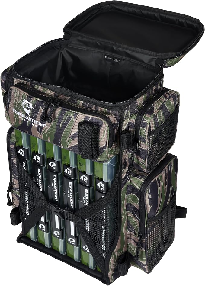 Evolution Fishing Drift Series Tackle Backpack, Outdoor Rucksack w/ 6 Fishing Tackle Trays, Heavy Duty