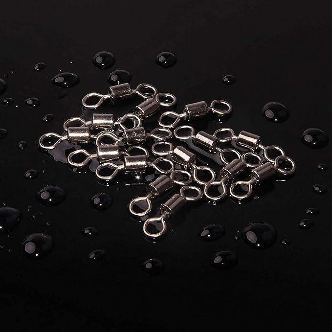 Barrel Fishing Swivels Kit 500pcs Rolling Swivels Fishing Tackle Saltwater Heavy Duty Fishing Line Connectors Black Stainless Steel Bearing Swivels for Saltwater Freshwater 30-97Lbs