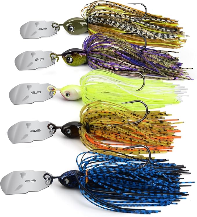MadBite by KastKing Bladed Jig Fishing Lures, Multi-Color Kits, Irresistible Vibrating Action, Sticky-Sharp Heavy-Wire Needle Point Hooks, Popular 3/8 oz and 1/2 oz Sizes, Includes Storage Box