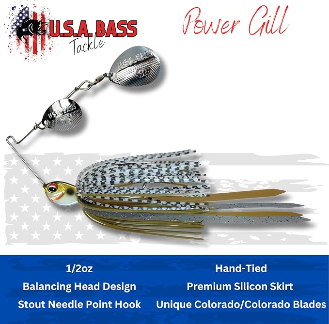 USA BASS Tackle Apache Attack Spinnerbait Type II Largemouth Smallmouth Spotted Bass Premium Fishing Bait Handtied Skirt Custom Blades Heavy Duty Hook New for 2025