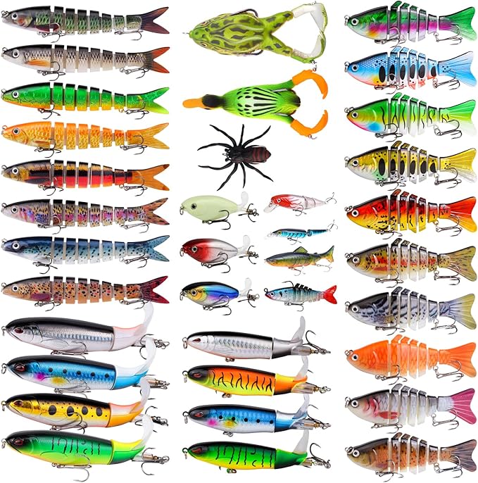 TSKS Fishing Artificial Lures Kit Mixed Including Front Diving Fin Minnow Surface Popper Crank Baits Pencil VIB with Hook and Soft Lures Accessories for Saltwater Freshwater Trout Bass Tackle Gift Set