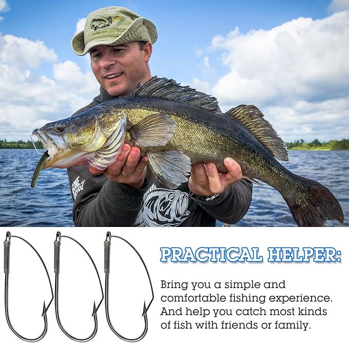Sumind Weedless Wacky Rig Hooks Bass Carbon Steel Fishing Hooks for Wacky Rigging Worm Lure Baits