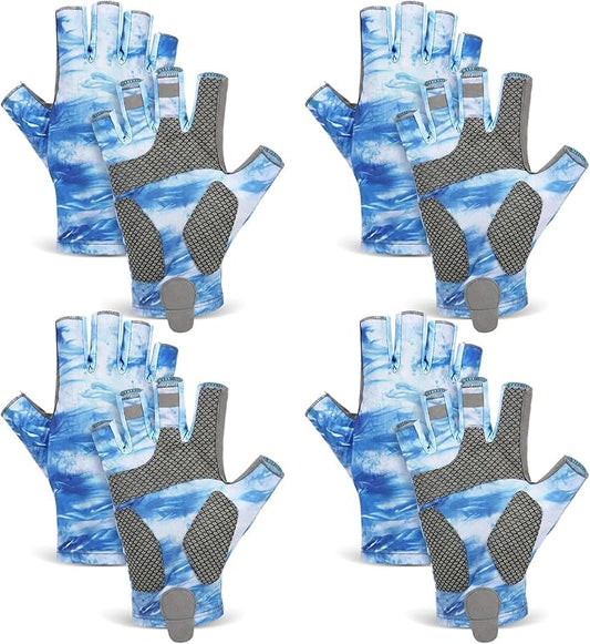 4 Pairs Half-Finger Fishing Gloves, UPF 50+ Breathable, Quick-Drying Sun Protection for Men & Women Anti-Slip for Fishing, Cycling