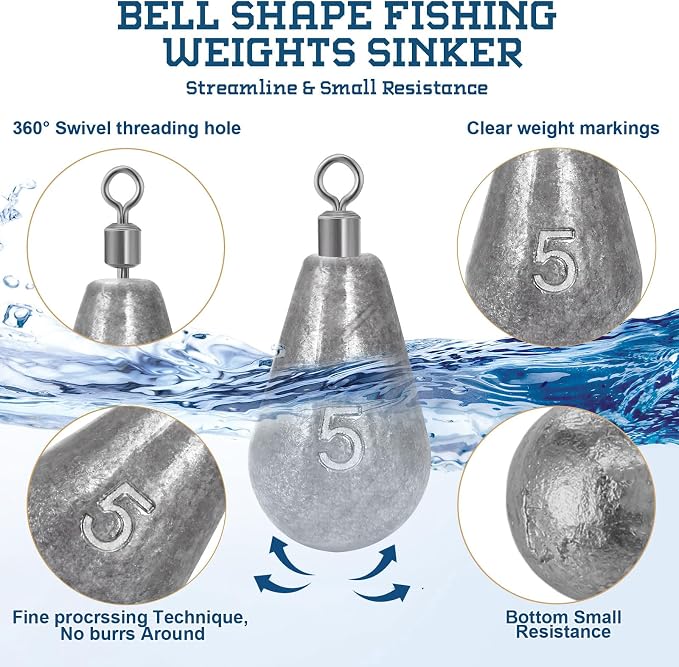 Landhoow Bell Sinkers Weights Casting Swivel Bell Sinkers Fishing Weights Rig for Ocean Saltwater Freshwater Surf Bass Fishing Casting Gear Tackle