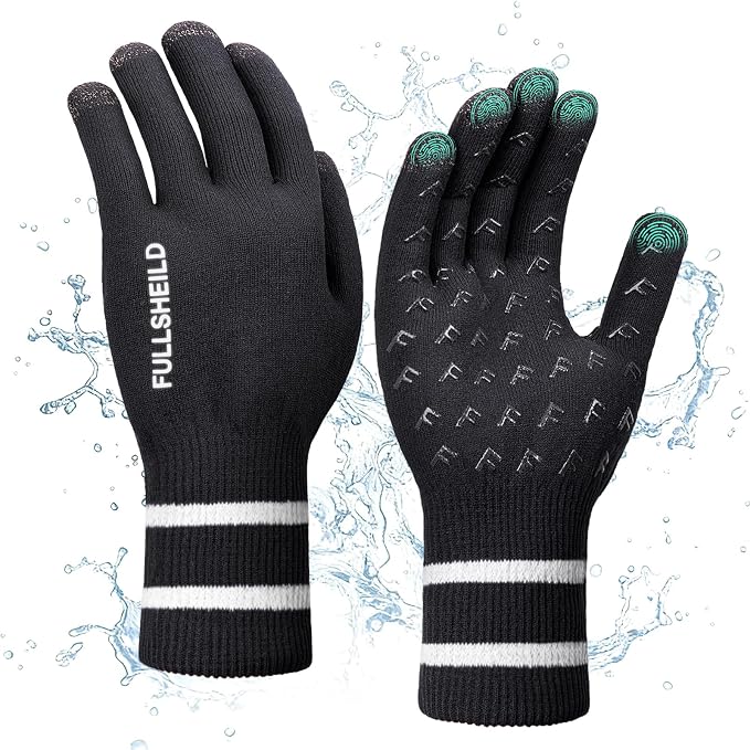 Fullsheild Men Women Waterproof Merino Wool Knit Gloves 3-Layer Thermal Water Proof Gloves for Hiking, Fishing, Hunting