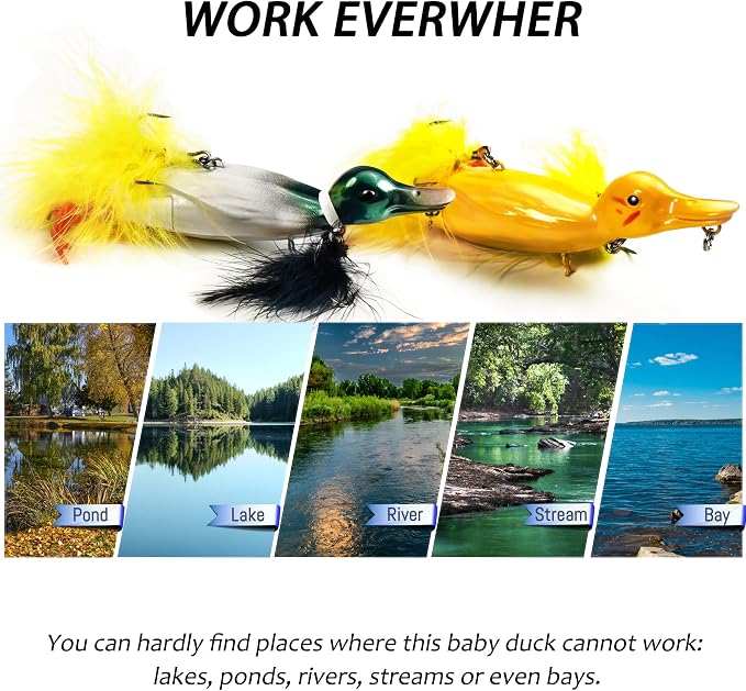 Topwater Duck Fishing Lures, Realistic Baby Duckling Baits Floating Artificial Hard Swimbaits for Bass Pike Musky Catfish Freshwater Saltwater Fishing