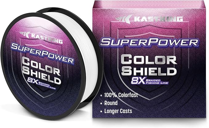 KastKing Superpower ColorShield Braided Fishing Line - Colorfast Braided Line, 100% Solution Dyed UHMWPE Fiber, Smooth & Strong Superline, Near Zero Stretch, Sensitive, High Abrasion Resistance