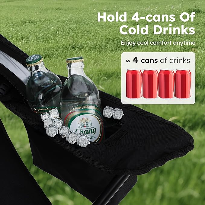 ALPHA CAMP 2-Pack Camping Chair with Cooler Bag, Heavy Duty 250lbs Capacity Folding Chair with Lumbar Support & Side Pocket, Portable Quad Chairs for Beach Fishing Tailgating & Sideline Sport