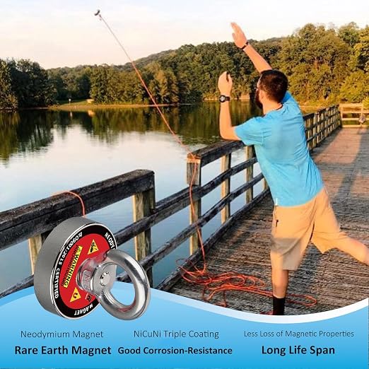 MUTUACTOR Powerful Fishing Magnet,1.89” Neodymium Rare Earth Magnet Heavy Duty,320lbs Strong Pulling Force Round Magnets with Eyebolt Hooks for Salvage,Recovery and Retrieval
