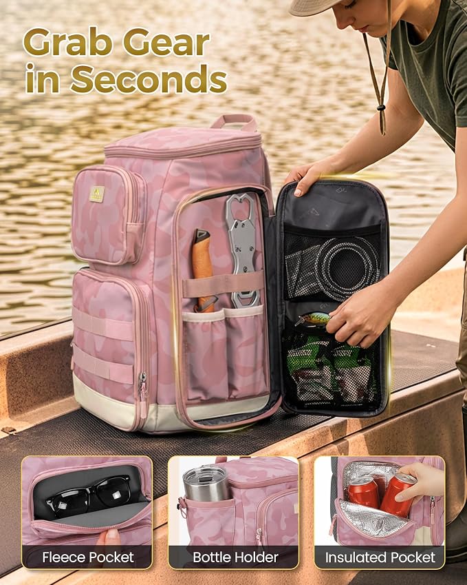 MATEIN Pro Fishing Backpack with 4 Tackle Boxes, 3600 Tackle Box Backpack with Rod Holder, Large Side Gear Storage & Cooler